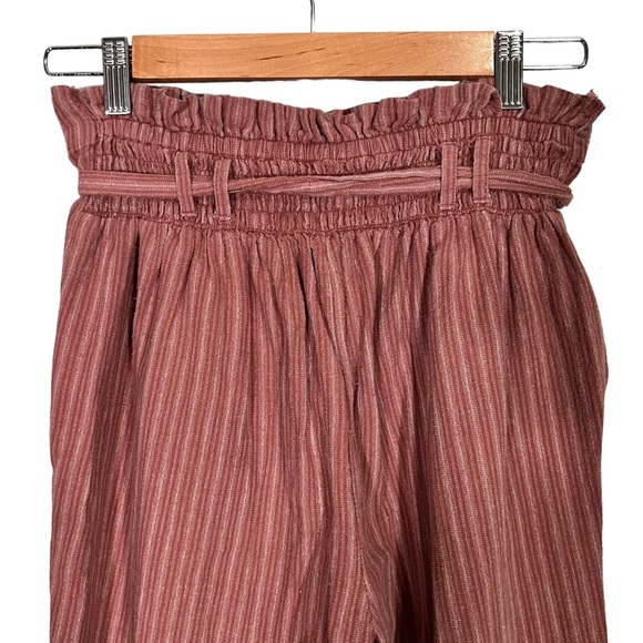 American Eagle Striped Paperbag Cotton/Linen Blend Pants Rust Small - Picture 5 of 10